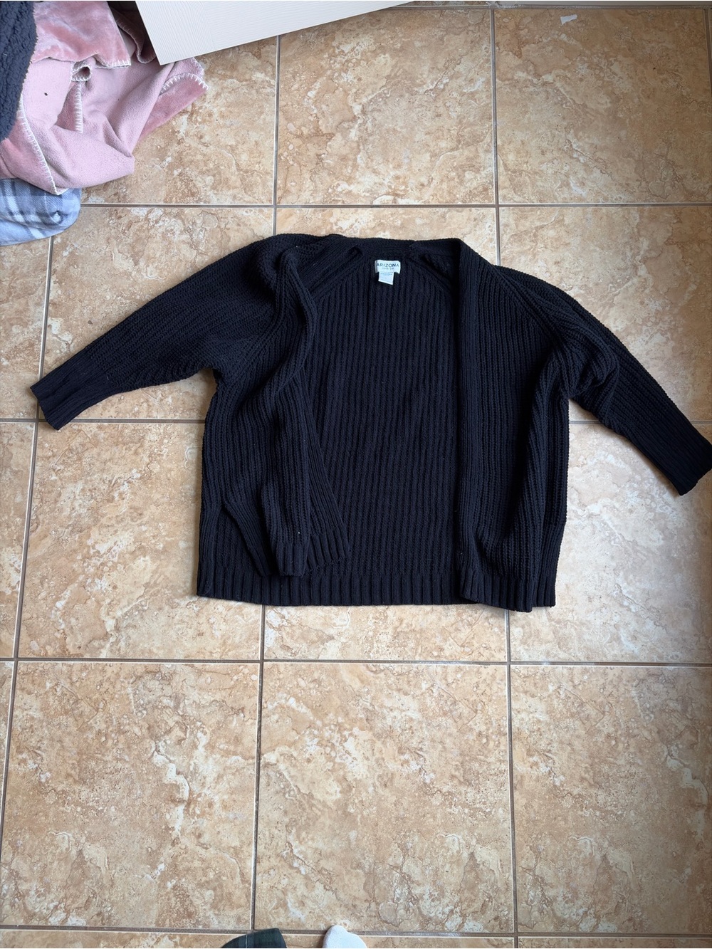 Arizona Jean Company Black Ribbed Open-Front Cardigan